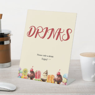 Watercolor Ice Cream Sweet Baby Shower Drinks Pedestal Sign