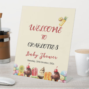 Watercolor Ice Cream Sweet Baby Shower Welcome Pedestal Sign
