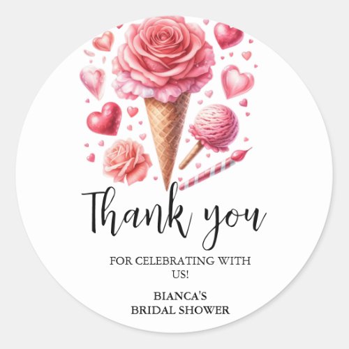 Watercolor Ice Cream Thank you Bridal Shower Classic Round Sticker