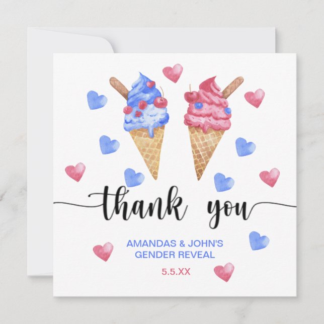 Watercolor Ice cream Thank you gender reveal (Front)