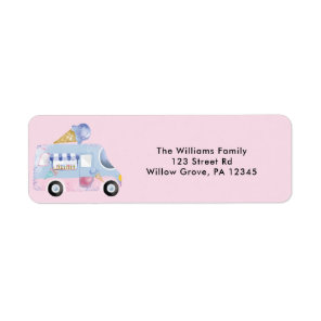 Watercolor Ice Cream Truck Pink Return address  Label