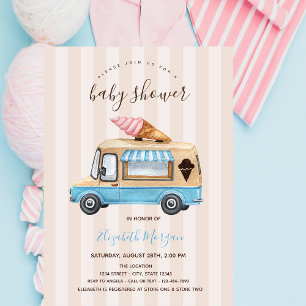 Watercolor Ice Cream Truck Striped Baby Shower  Invitation