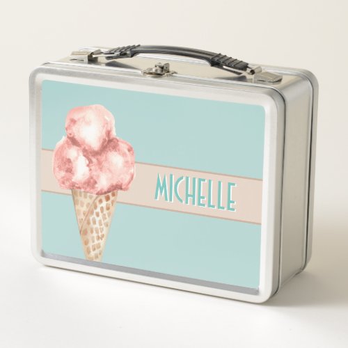 Watercolor ice cream Vintage style Personalized Metal Lunch Box