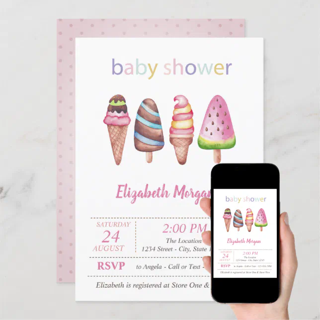 Watercolor Ice Creams Dots Baby Shower Invitation Zazzle