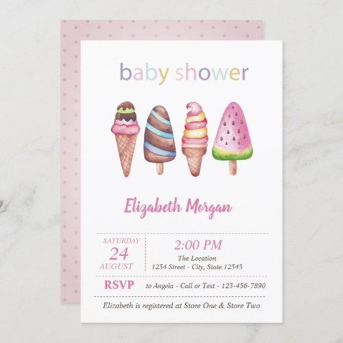 Watercolor Ice creams Dots Baby Shower  Invitation