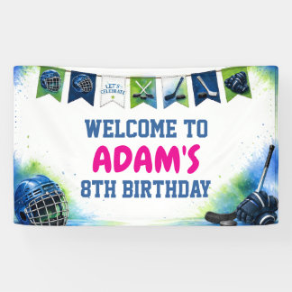 Watercolor Ice Hockey Birthday Party Banner