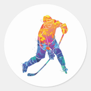 Watercolor Ice Hockey Classic Round Sticker