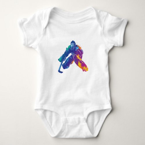 Watercolor Ice Hockey Goalie Baby Bodysuit