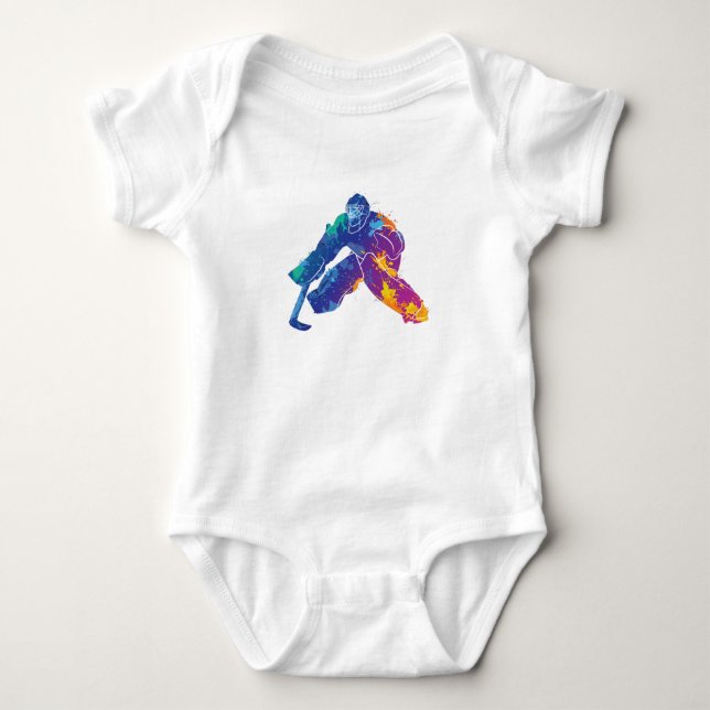 Watercolor Ice Hockey Goalie Baby Bodysuit (Front)