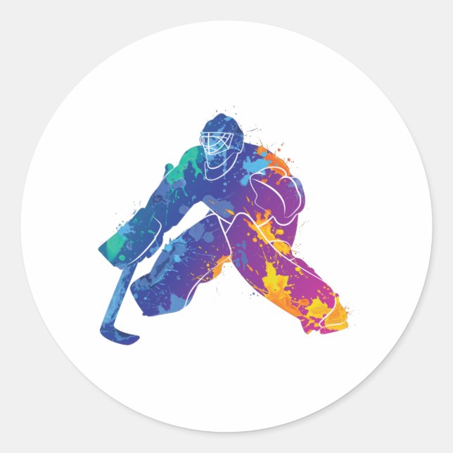 Watercolor Ice Hockey Goalie Classic Round Sticker (Front)