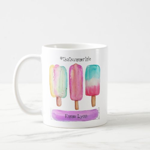 Watercolor Ice Pop Ice Cream Fun Summer Add Name Coffee Mug