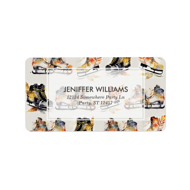 Watercolor Ice Skates with Autumn Leaves Pattern   Label (Front)