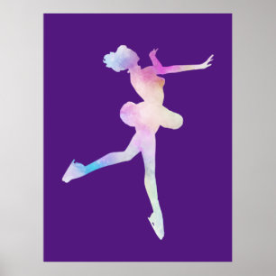 Watercolor Ice Skating Girl Poster