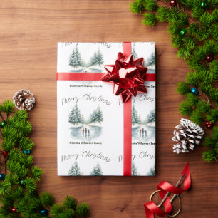 Watercolor Ice Skating on Frozen Lake Personalized Wrapping Paper