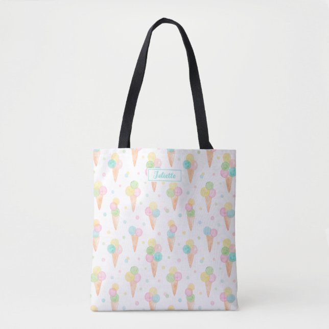 Watercolor Icecream cones in pastel colors Tote Bag (Front)