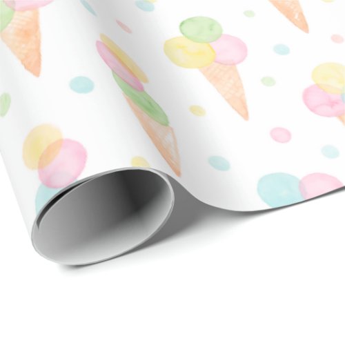 Watercolor Icecream cones in pastel colors Wrapping Paper