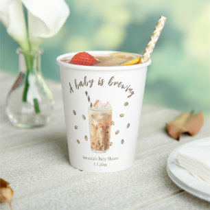 Watercolor Iced Coffee Brewing Baby shower Paper Cups