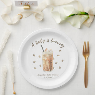 Watercolor Iced Coffee Brewing Baby shower Paper Plates