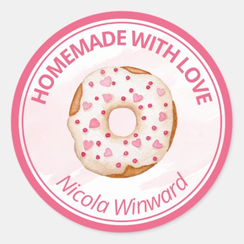 Watercolor Iced Donut Homemade Small Business Classic Round Sticker