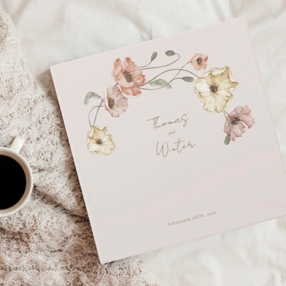 Watercolor Iceland Poppy Flowers Wedding Planner 3 Ring Binder