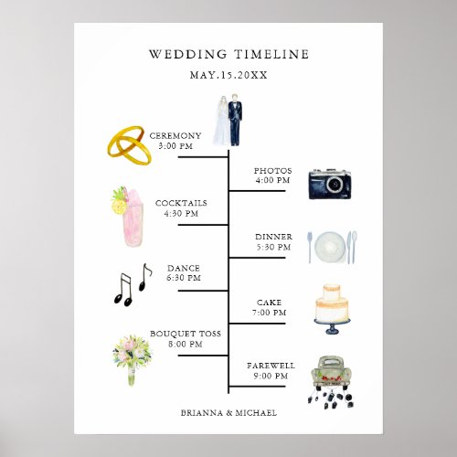 Watercolor Icon Wedding Day Timeline Sign
