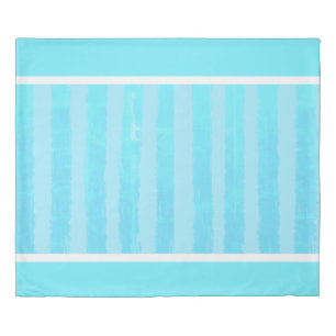 Watercolor Icy Blue Stripes Solid White Duvet Cover