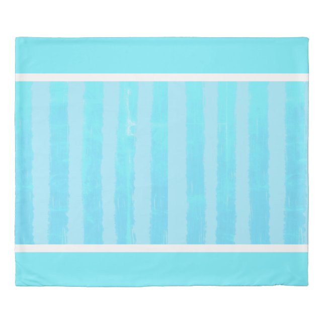 Watercolor Icy Blue White Stripes Duvet Cover (Front)