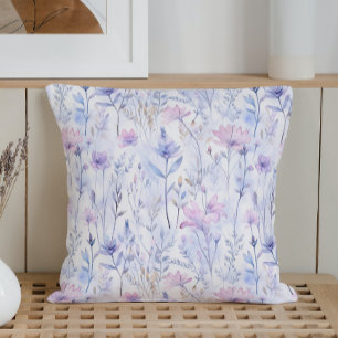 Watercolor Icy Wildflowers Throw Pillow