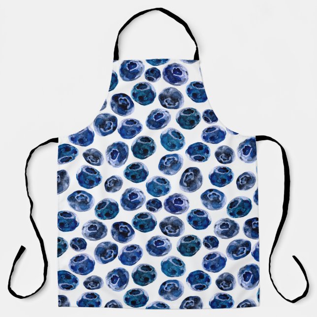Watercolor illustrated blueberry set pattern apron (Front)