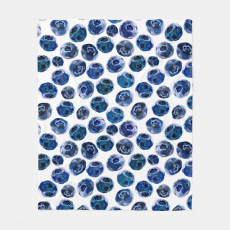 Watercolor illustrated blueberry set pattern fleece blanket