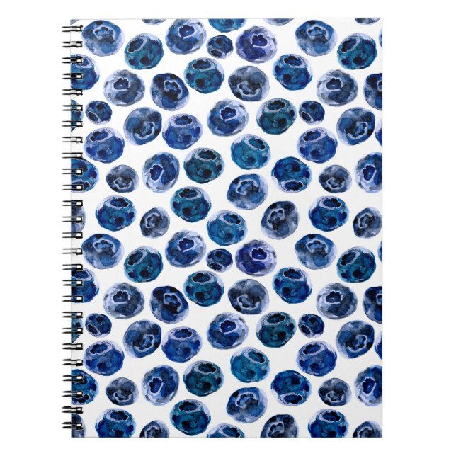 Watercolor illustrated blueberry set pattern notebook (Front)