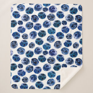 Watercolor illustrated blueberry set pattern sherpa blanket