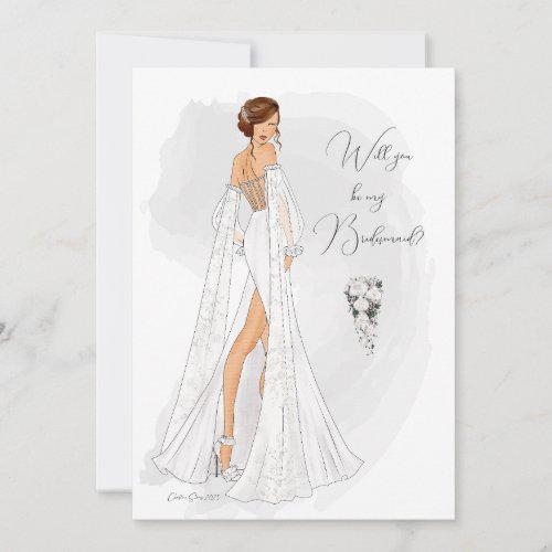 Watercolor Illustrated Bridesmaid Proposal card