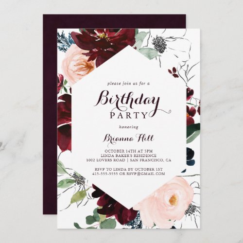 Watercolor Illustrated Calligraphy Birthday Party Invitation