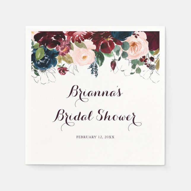 Watercolor Illustrated Calligraphy Bridal Shower Napkins (Front)