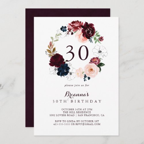 Watercolor Illustrated Fall 30th Birthday Party Invitation