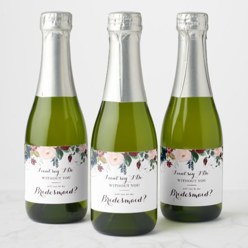 Watercolor Illustrated Fall Bridesmaid Proposal Sparkling Wine Label