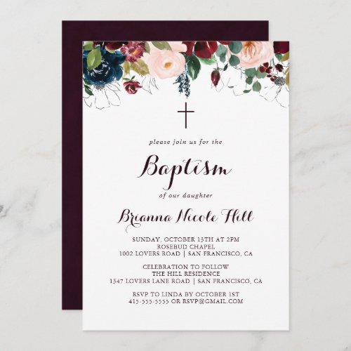Watercolor Illustrated Fall Calligraphy Baptism Invitation