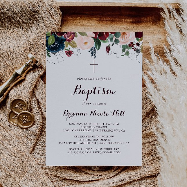 Watercolor Illustrated Fall Calligraphy Baptism Invitation (Creator Uploaded)