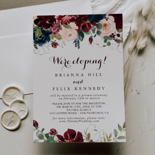 Watercolor Illustrated Fall Elopement Reception Invitation