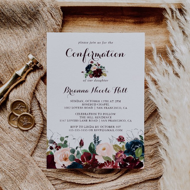 Watercolor Illustrated Fall Floral Confirmation Invitation (Creator Uploaded)