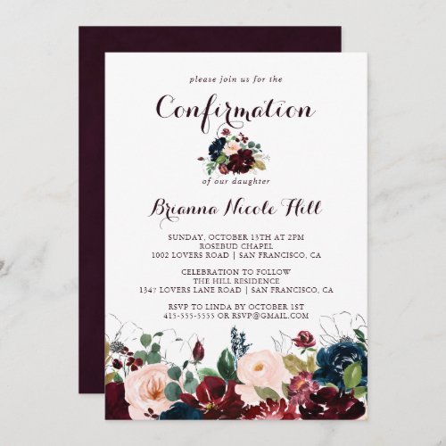 Watercolor Illustrated Fall Floral Confirmation Invitation