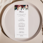 Watercolor Illustrated Fall Floral Dinner Menu<br><div class="desc">This watercolor illustrated fall floral dinner menu card is perfect for a simple wedding. The design features artistic hand-painted watercolor navy blue, burgundy, red, blush roses and peonies with elegant green leaves, inspiring the colorful idyllic autumn beauty. This menu can be used for a wedding reception, rehearsal dinner, bridal shower...</div>