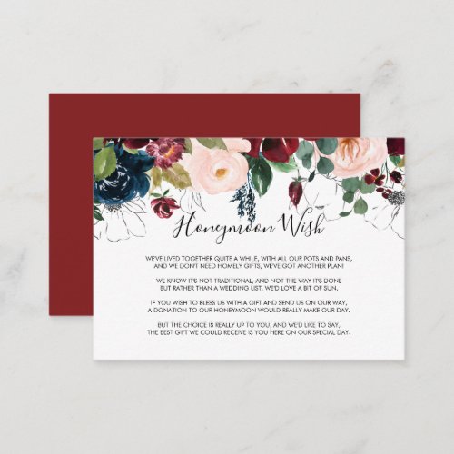 Watercolor Illustrated Fall Floral Honeymoon Wish  Enclosure Card