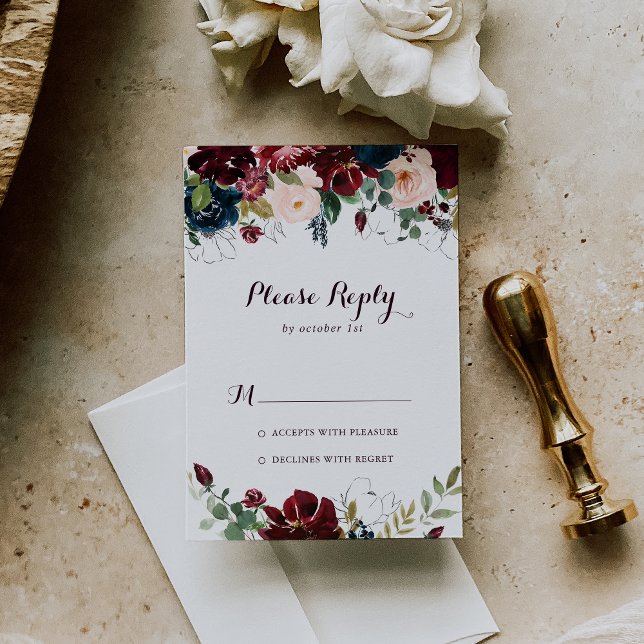 Watercolor Illustrated Fall Floral RSVP Card (Creator Uploaded)