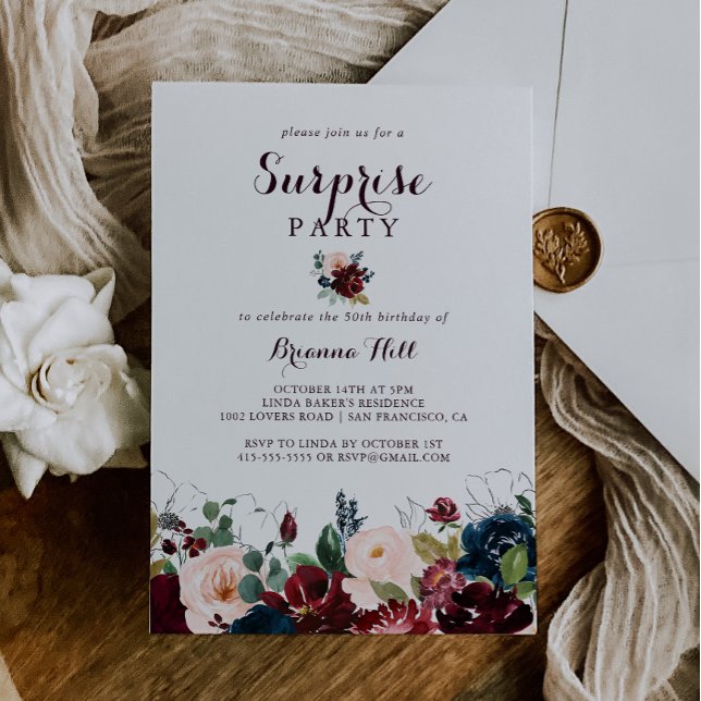 Watercolor Illustrated Fall Floral Surprise Party Invitation (Creator Uploaded)