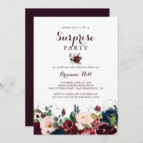 Watercolor Illustrated Fall Floral Surprise Party Invitation