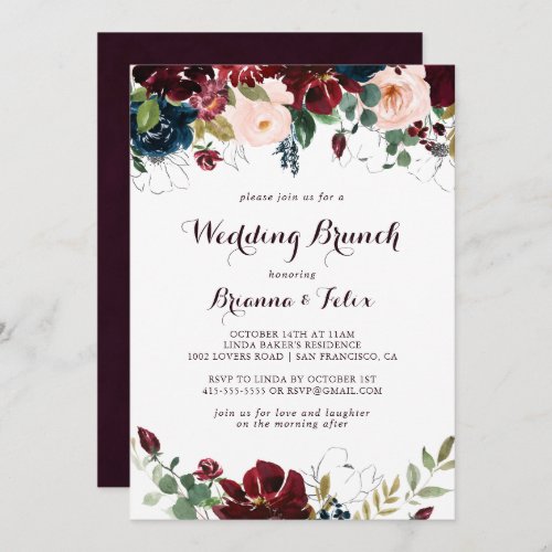 Watercolor Illustrated Fall Floral Wedding Brunch Invitation