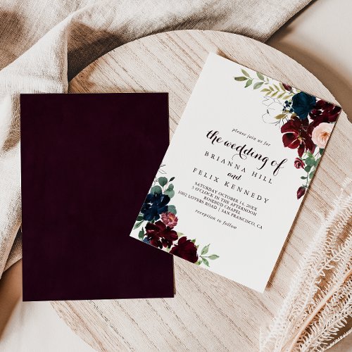 Watercolor Illustrated Fall Floral Wedding  Invitation