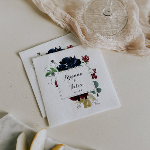 Watercolor Illustrated Fall Floral Wedding Napkin